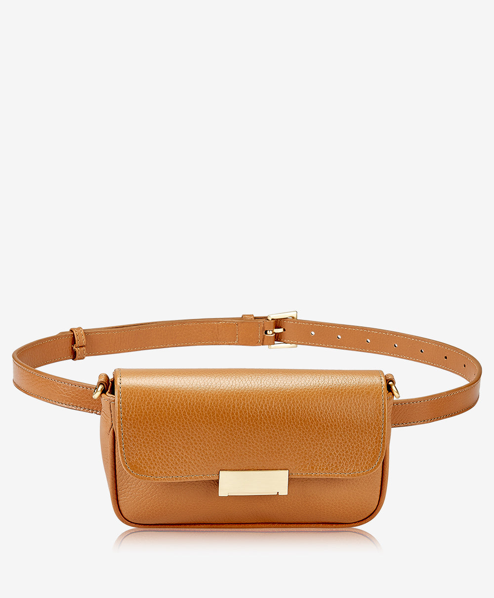 Carrie Crossbody Belt Bag Camel Pebble Grain Leather