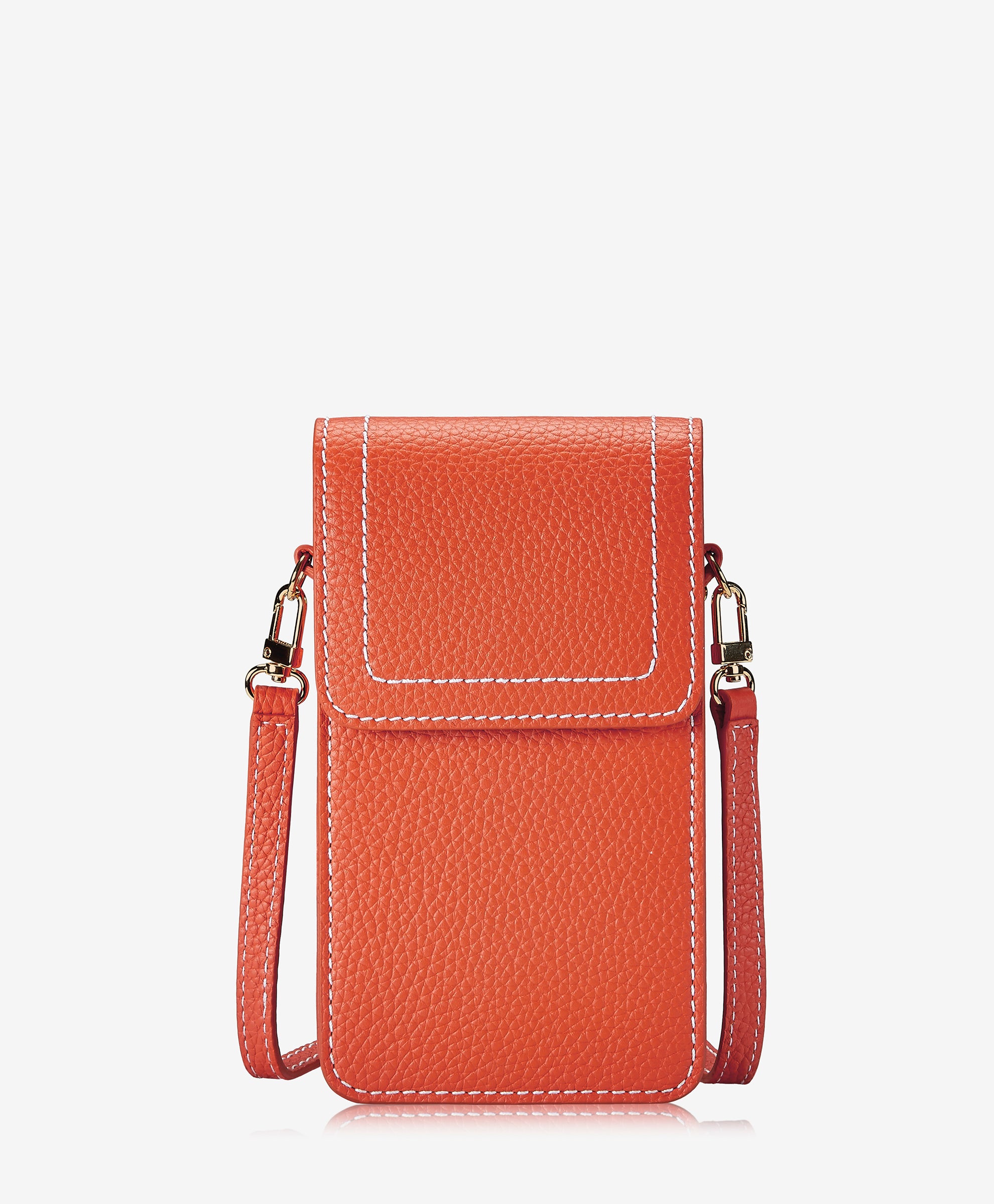 Liv Phone Crossbody Orange Pebble Grain Leather