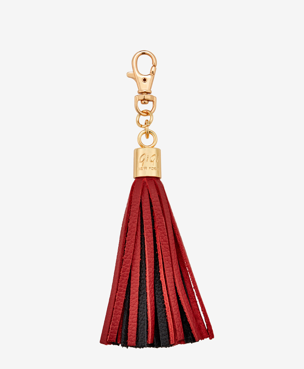 Leather Tassel Bag Charm  Red and Black Leather – GiGi New York