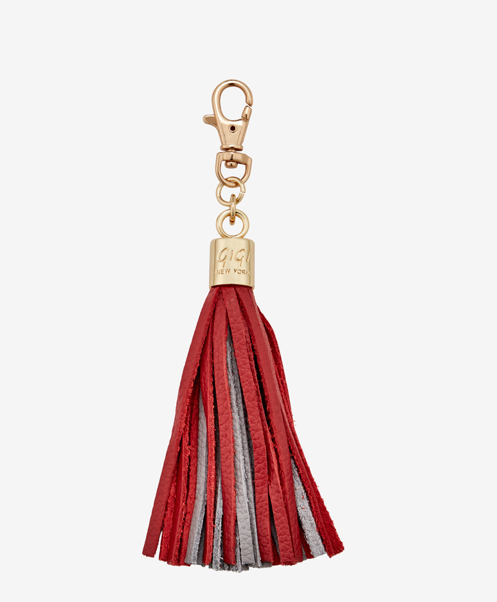 Red Leather Key Chain Tassel, Purse Tassel Charm, Bag
