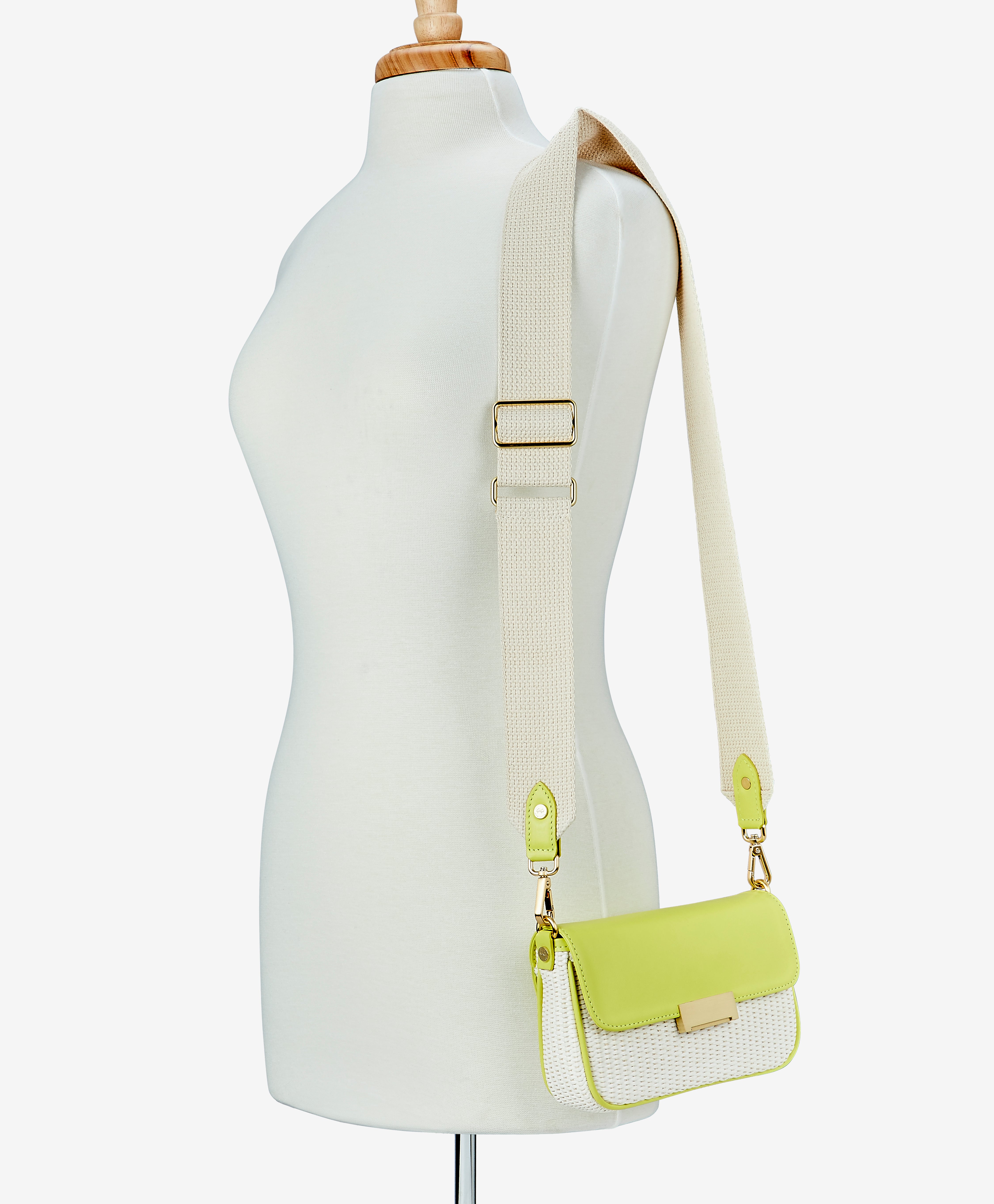 Carrie Crossbody Belt Bag Natural Raffia with Citron Leather Trim