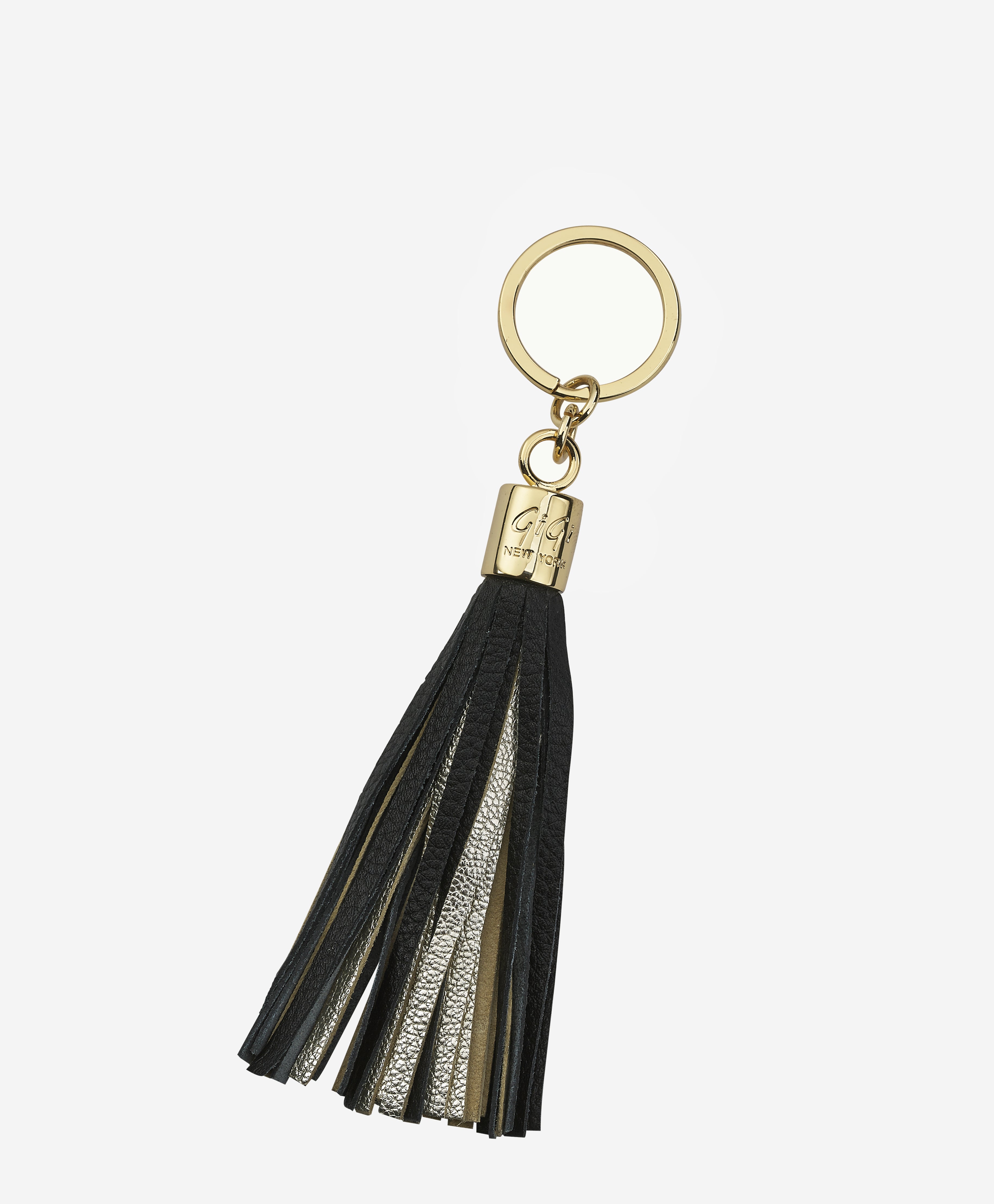 Leather Tassel Key Chain | Black and Gold Leather