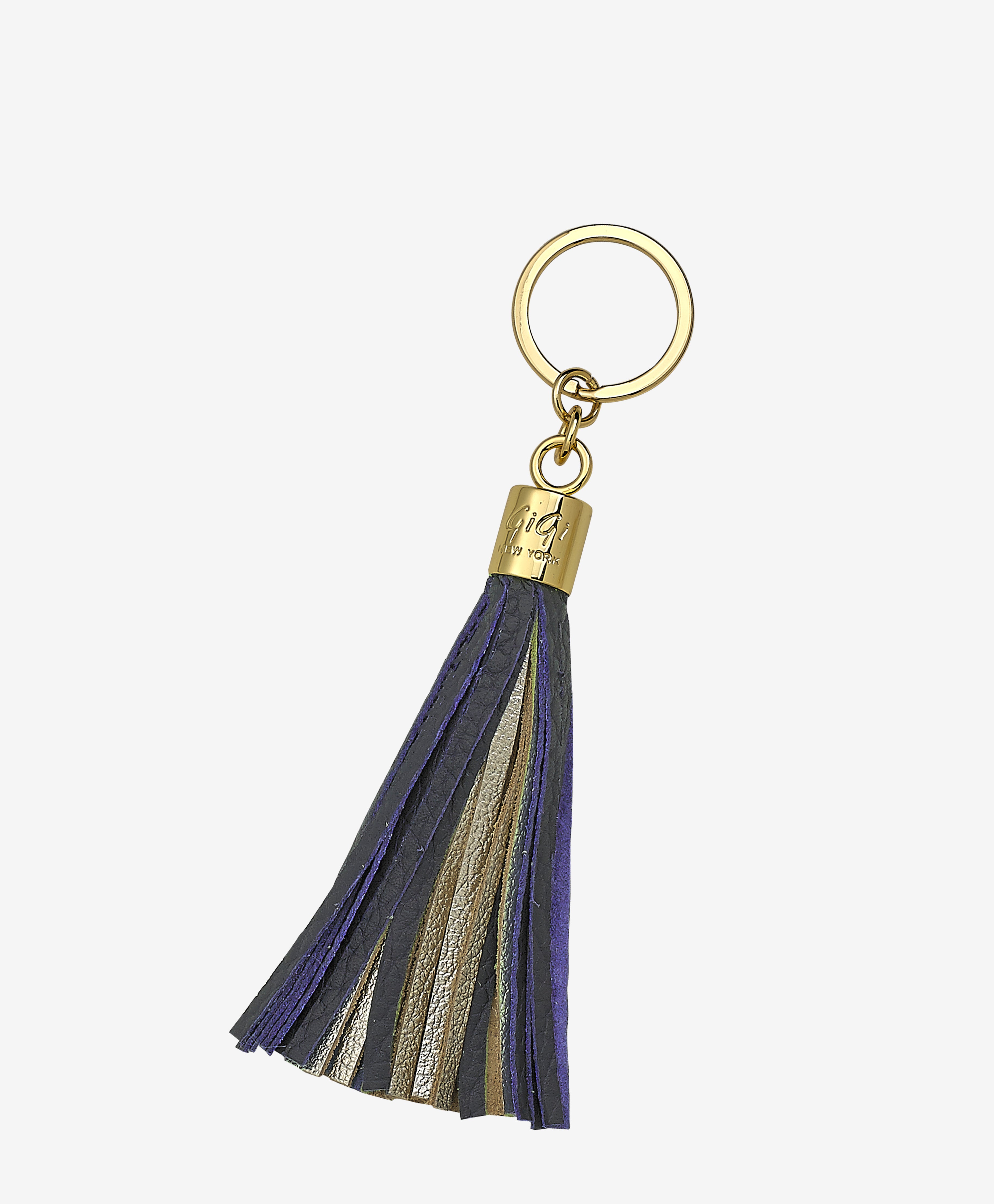 Leather Tassel Key Chain | Navy and Gold Leather