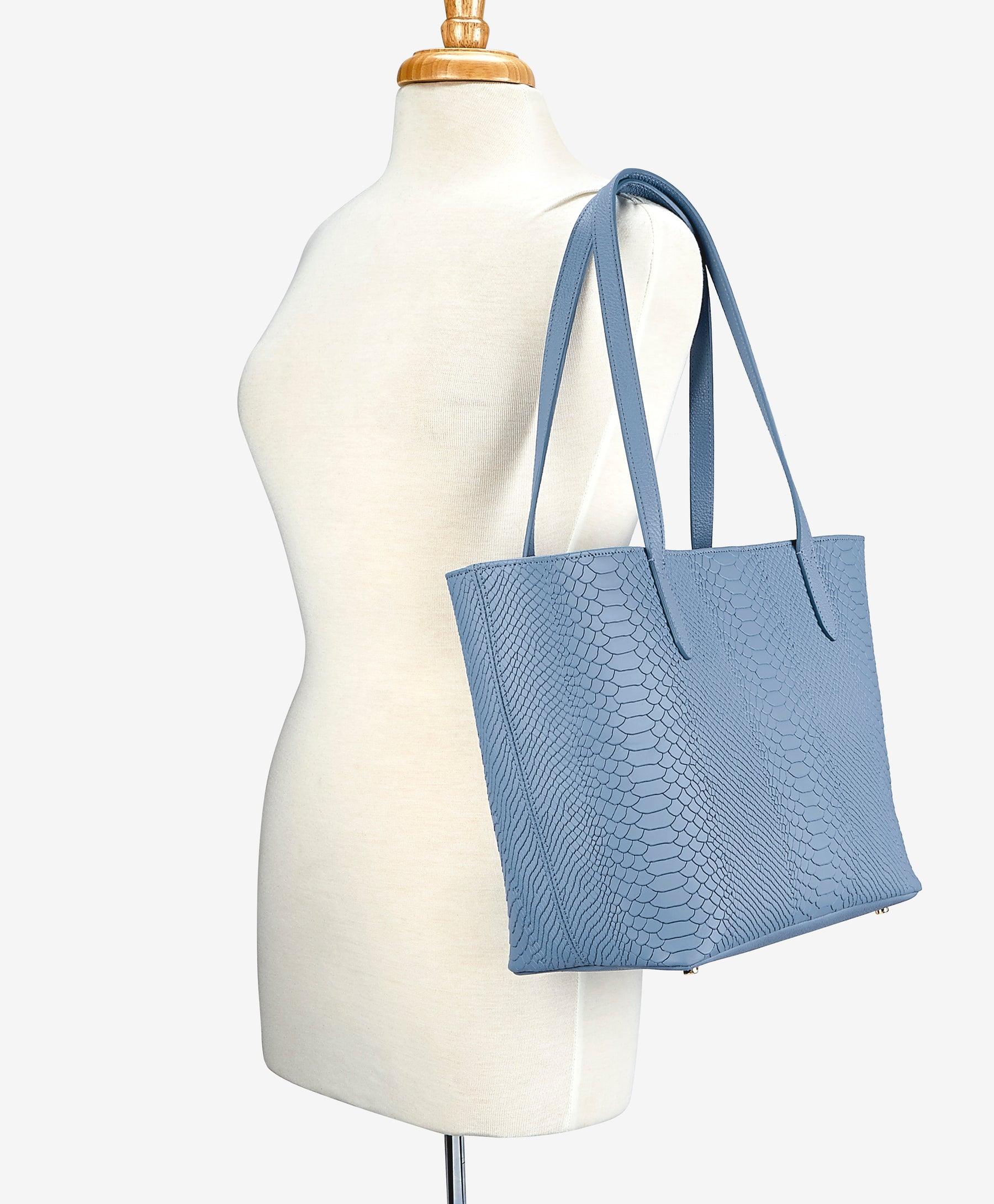 Slate Blue Python Turtle Teddie Tote | Slate Blue Embossed Python Leather