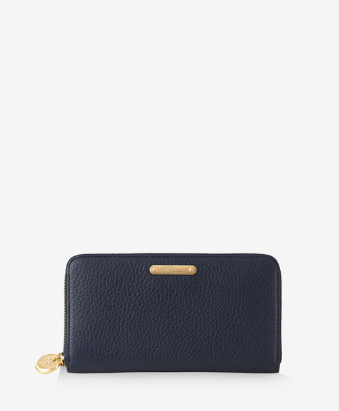 ネイビー レザー ジップウォレット Large Zip Around Wallet | Navy Pebble Grain Leather