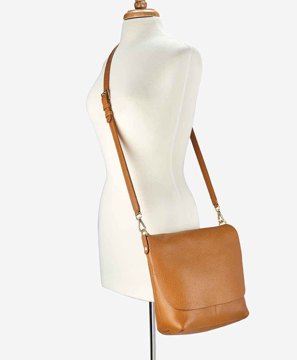 Brown Leather Wide Strap Crossbody Bags Flap Handbags