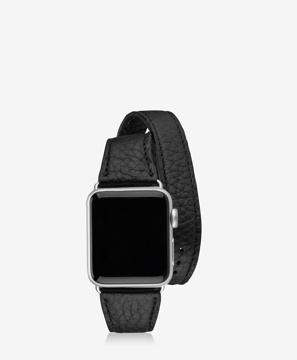 38mm Double Wrap Apple Watch Band Black Pebble Grain Leather
