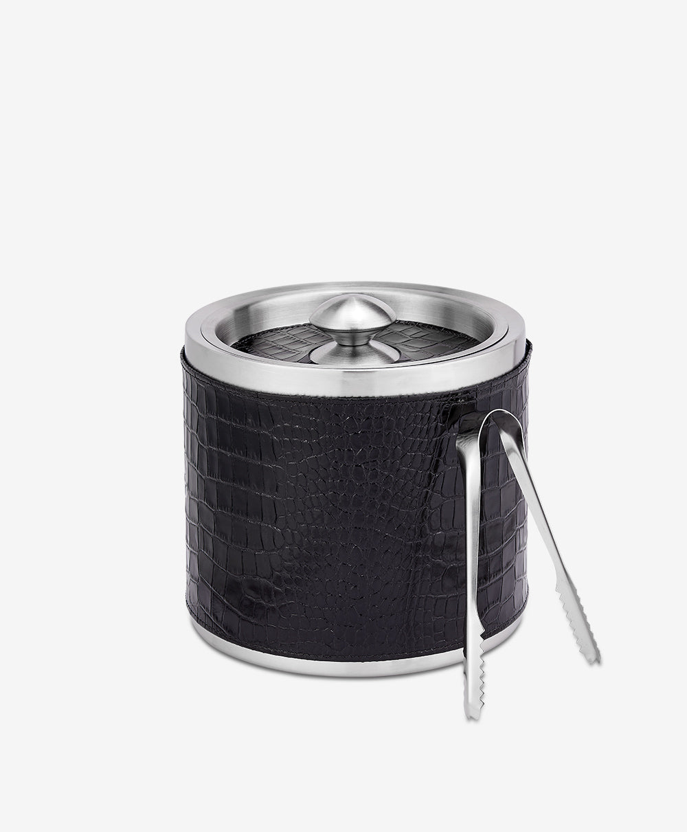 Leather Ice Bucket with Tongs