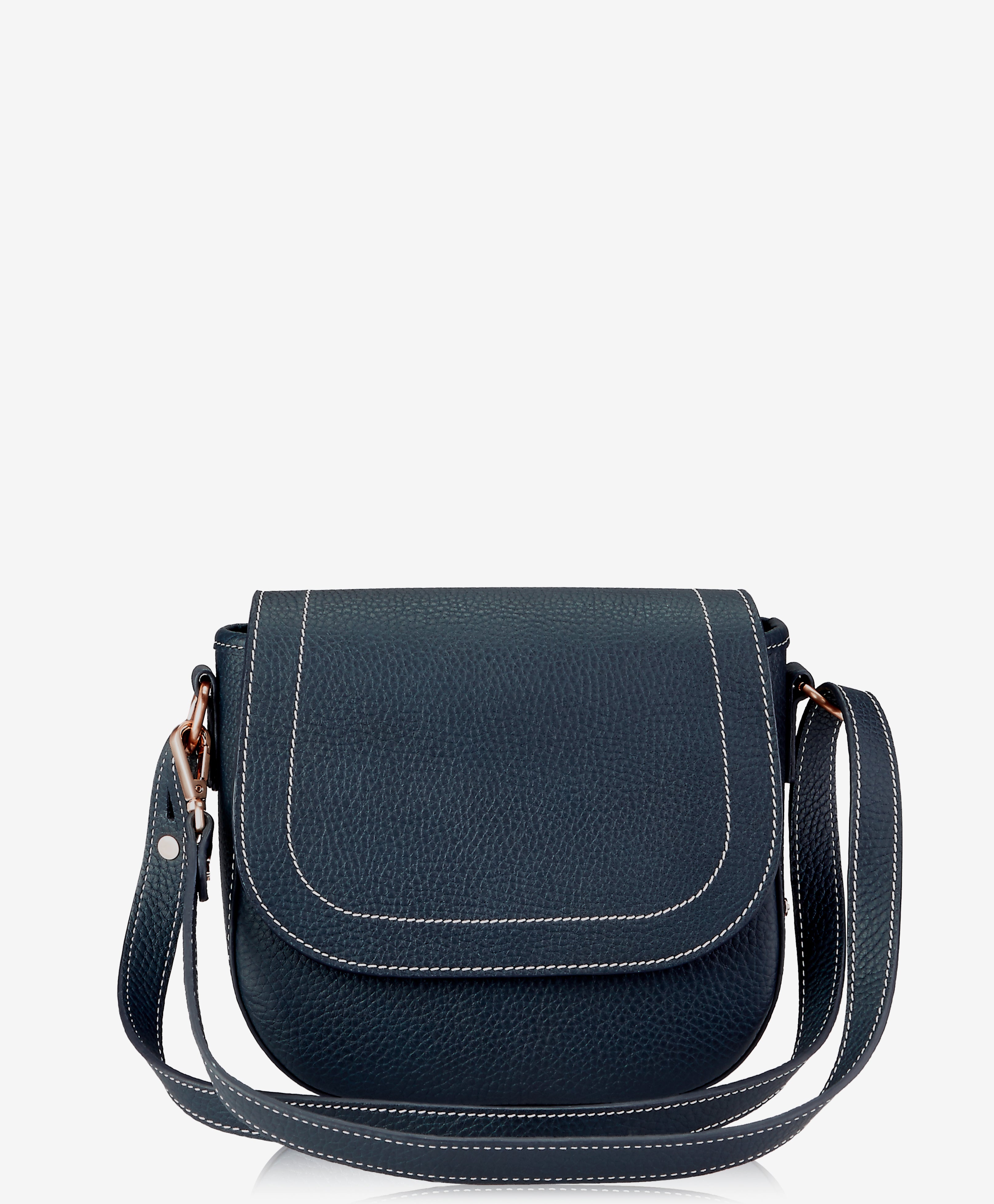 Gigi NY Lauren Saddle Bag in Pebble Leather Navy