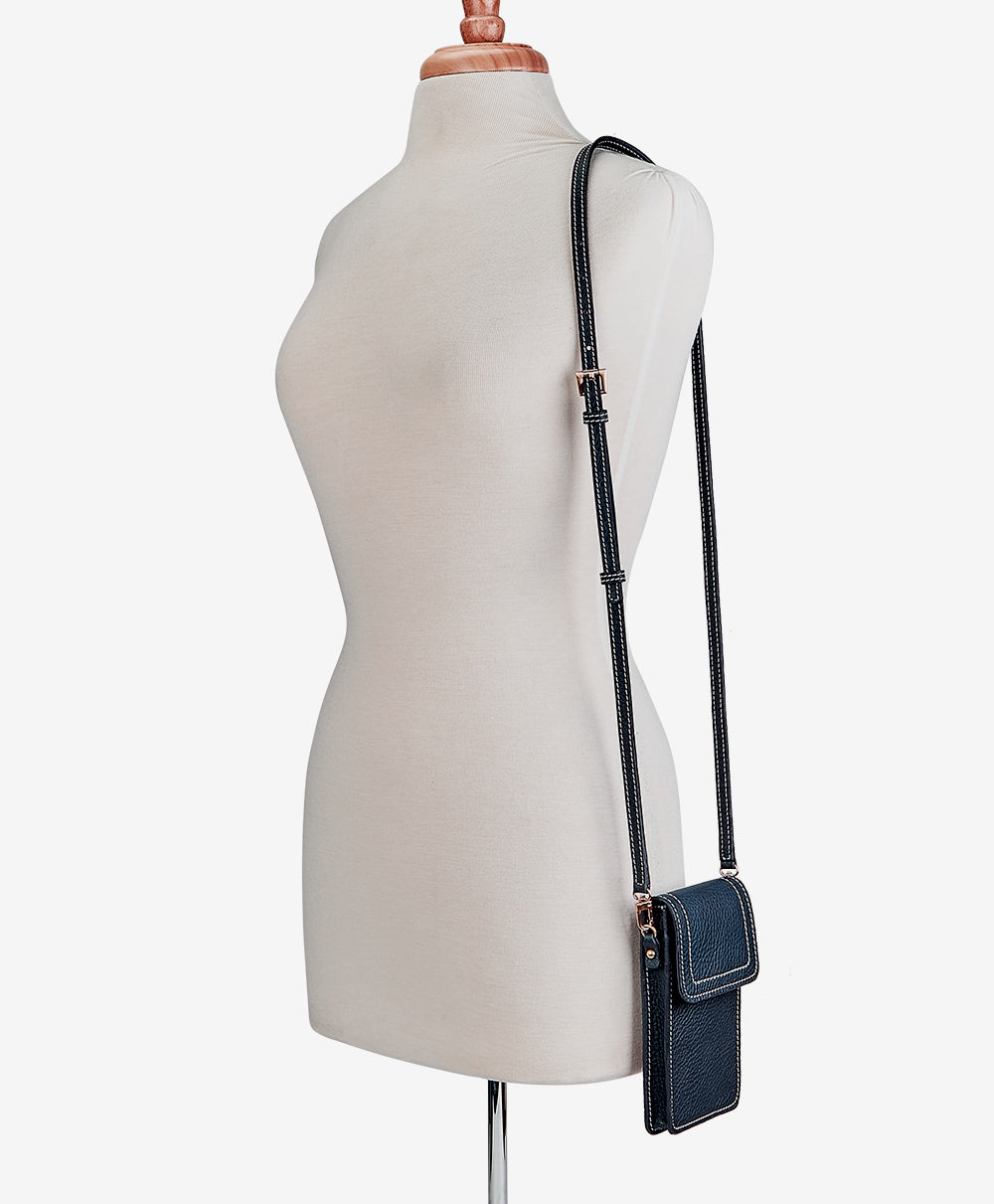 Women's Italian Pebbled Leather Phone Crossbody in Navy, Italian Leather by Quince