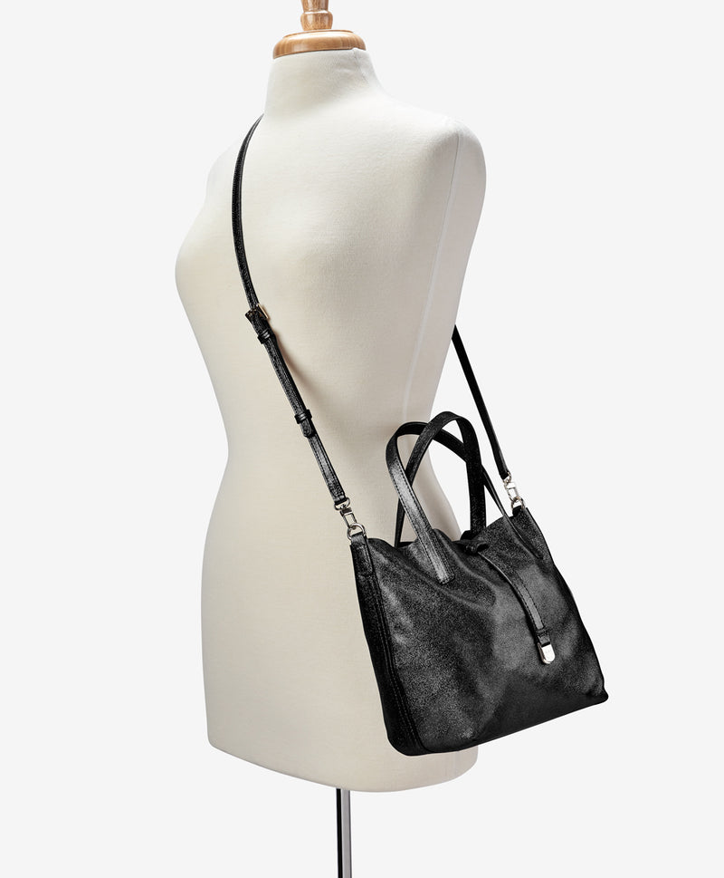 Reversible Mini Luna Tote  Black Metallic/Black Suede Leather