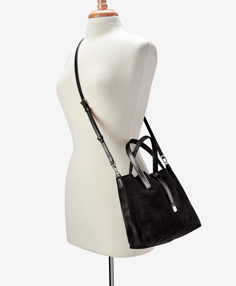 Reversible Mini Luna Tote  Black Metallic/Black Suede Leather