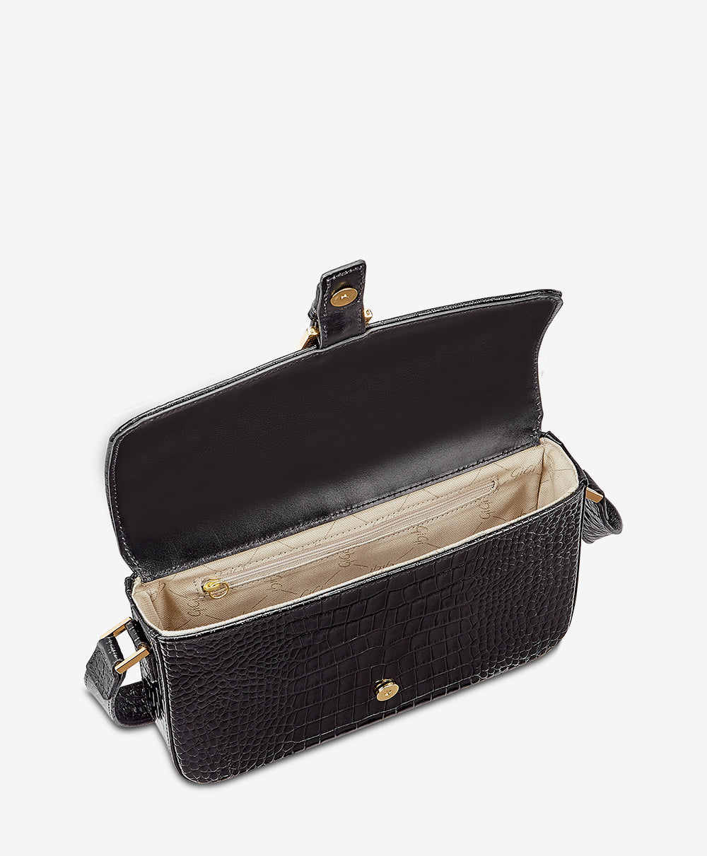 Margot Black Leather Crossbody Purse