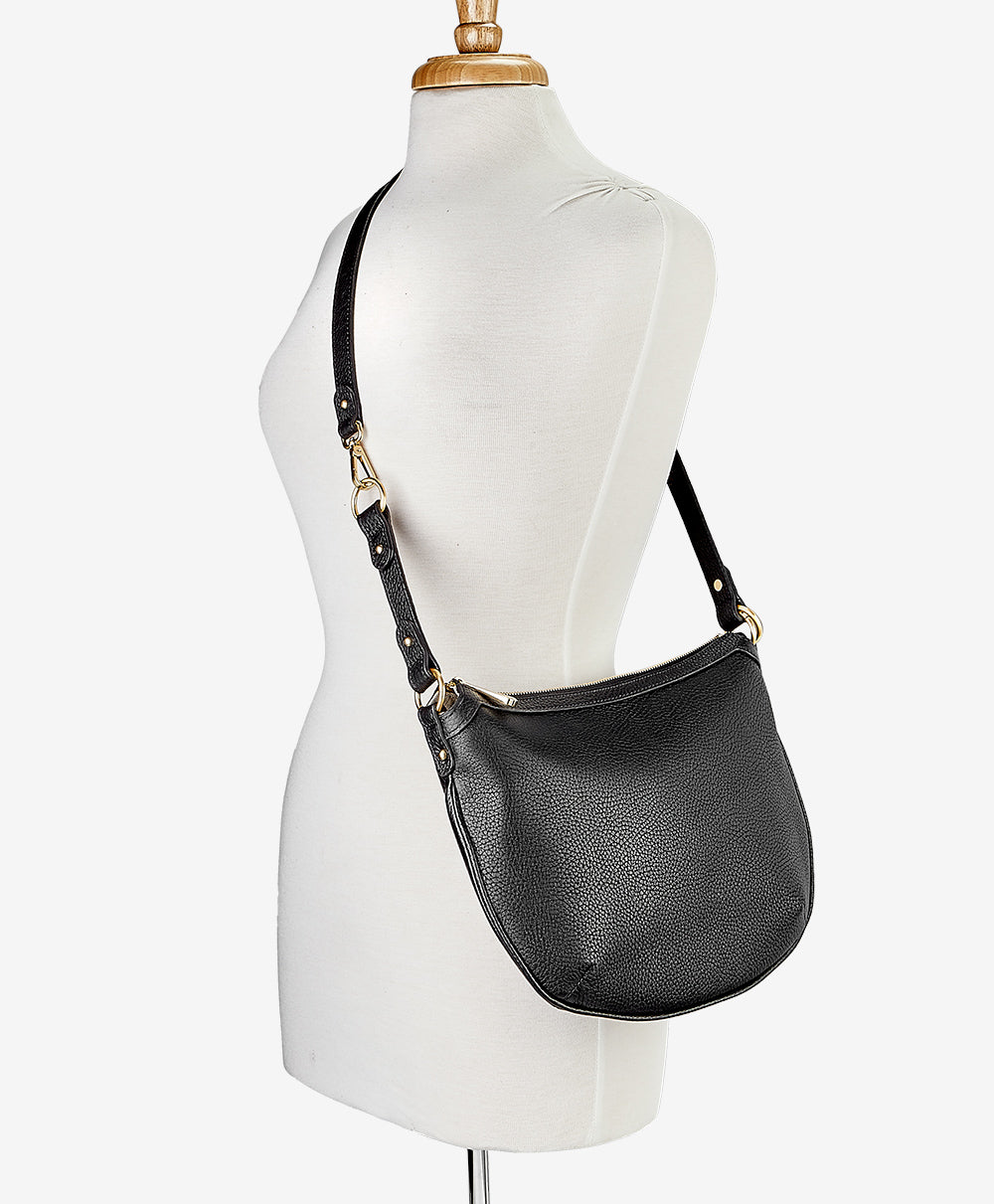 Stevie Shoulder Bag | Black Pebble Grain Leather
