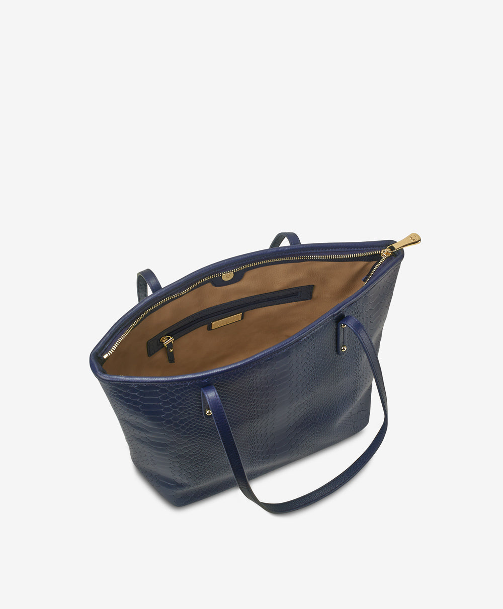 Zip Taylor Tote | Navy Embossed Python Leather