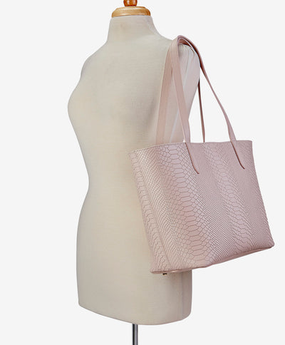 Teddie Tote | Nude Embossed Python Leather