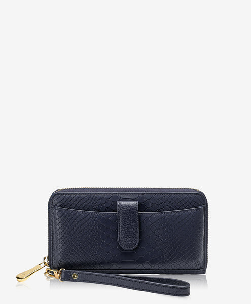 City Phone Wallet | Navy Embossed Python Leather