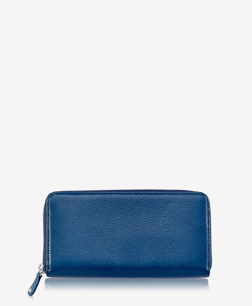 Large Zip Around Wallet | Navy Deerskin Leather