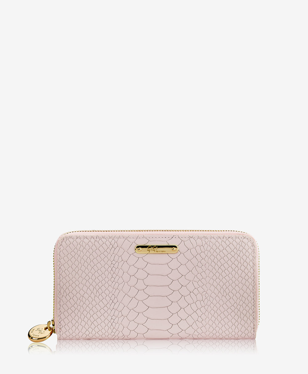 Large Zip Around Wallet | Nude Embossed Python Leather