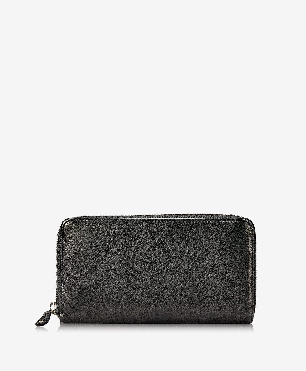 Large Zip Around Wallet | Black Traditional Leather
